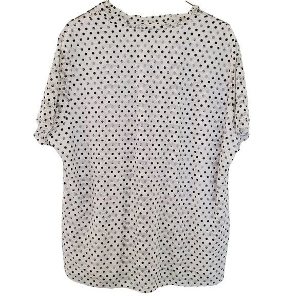 Laura Plus Polka  Dot V Neck Blouse with Lace overlay and ruffled chest … - Picture 2 of 9